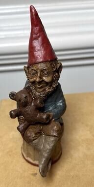 Vintage 10-ØRE George Gnome Figurine Teddy Bear Red Hat Hand Painted 6”